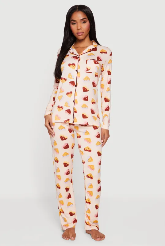 Waffle Heart Patterned Pajama Top and Lounge Pants sold by Rainbow