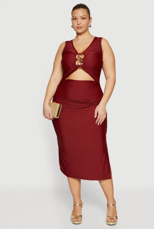 Plus Size Sleeveless Chain Cutout Detail Midi Dress sold by Rainbow