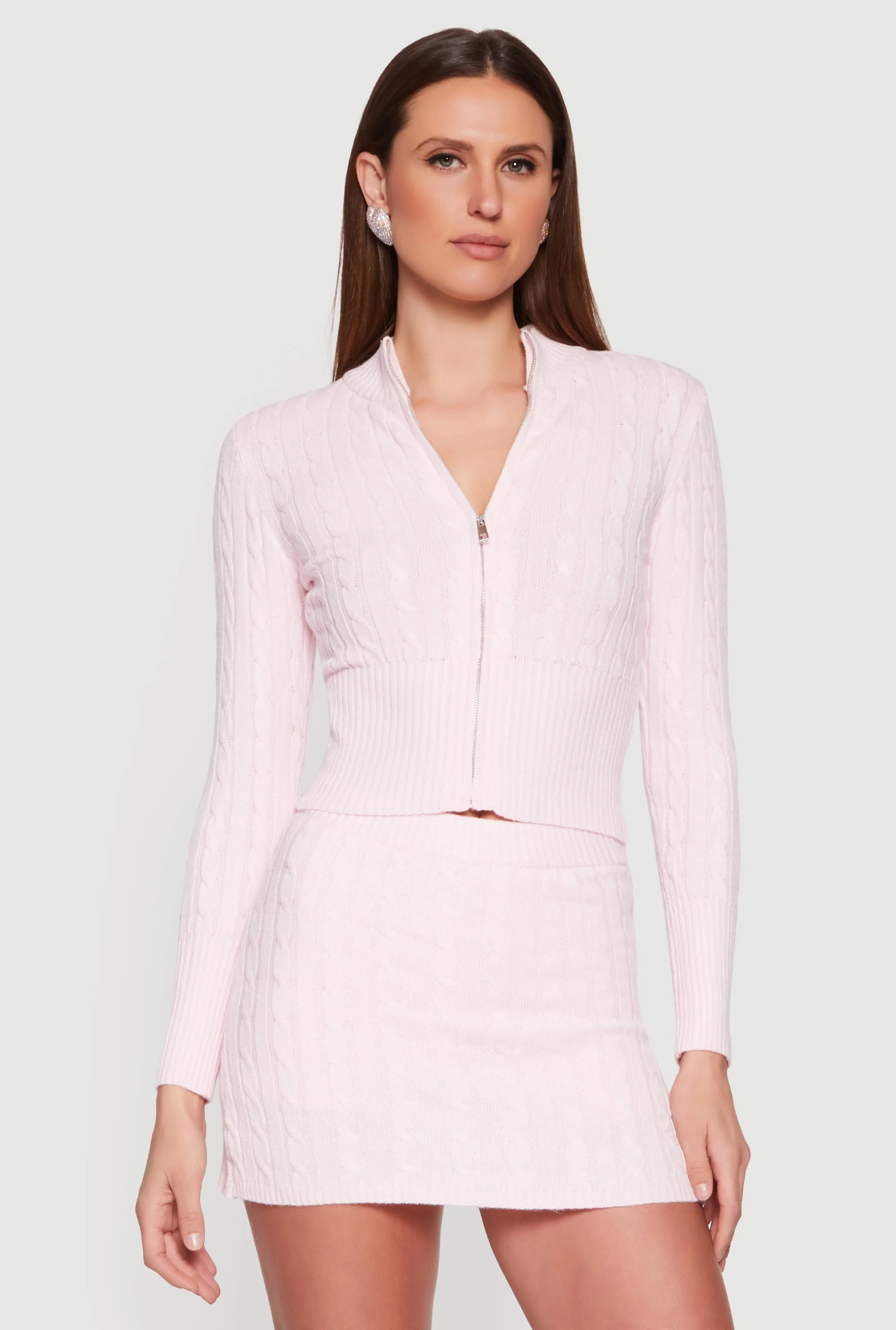 Almost Famous Cable Knit Zip Front Cardigan sold by Rainbow