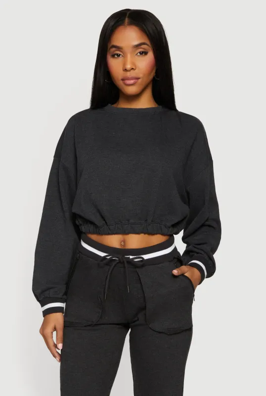 Long Sleeve Crew Neck Cropped Pullover sold by Rainbow
