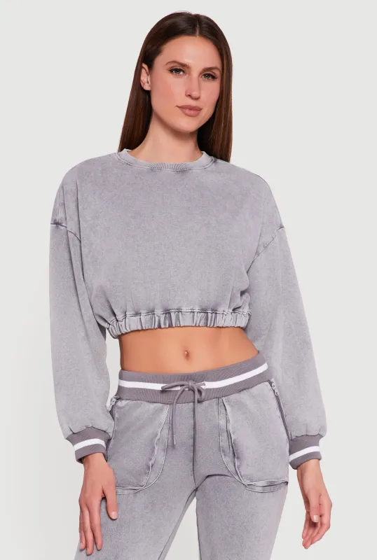 Long Sleeve Crew Neck Cropped Pullover sold by Rainbow