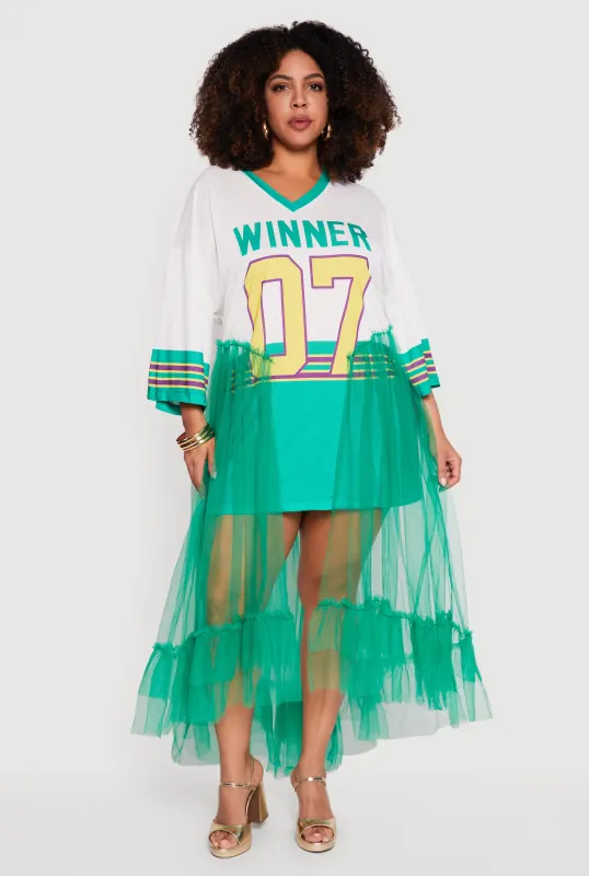 Plus Size Jersey Mesh Winner Graphic Maxi Dress sold by Rainbow