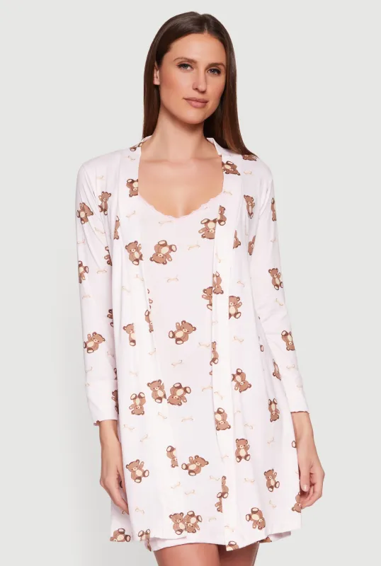 Teddy Bear Print Cami Nightgown with Robe sold by Rainbow