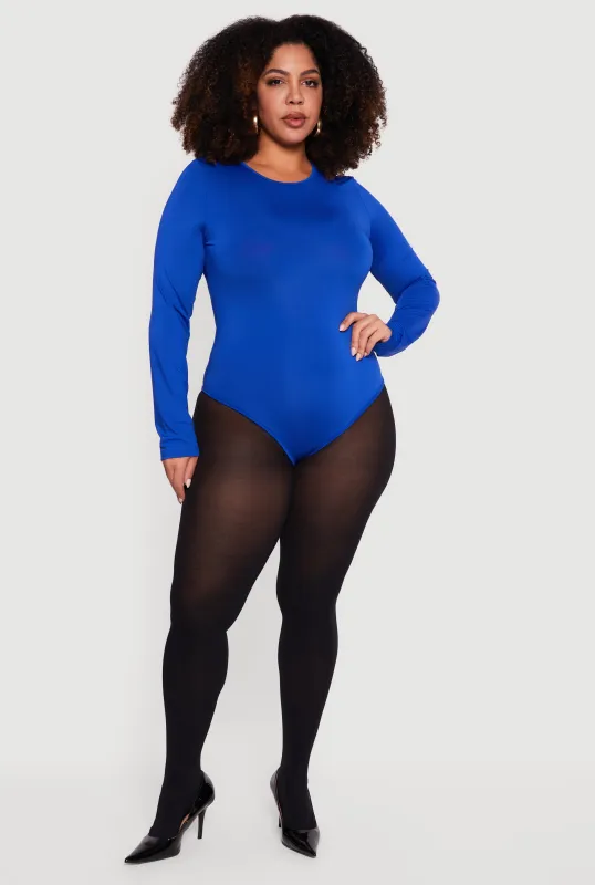 Plus Size Long Sleeve Solid Crew Neck Bodysuit sold by Rainbow