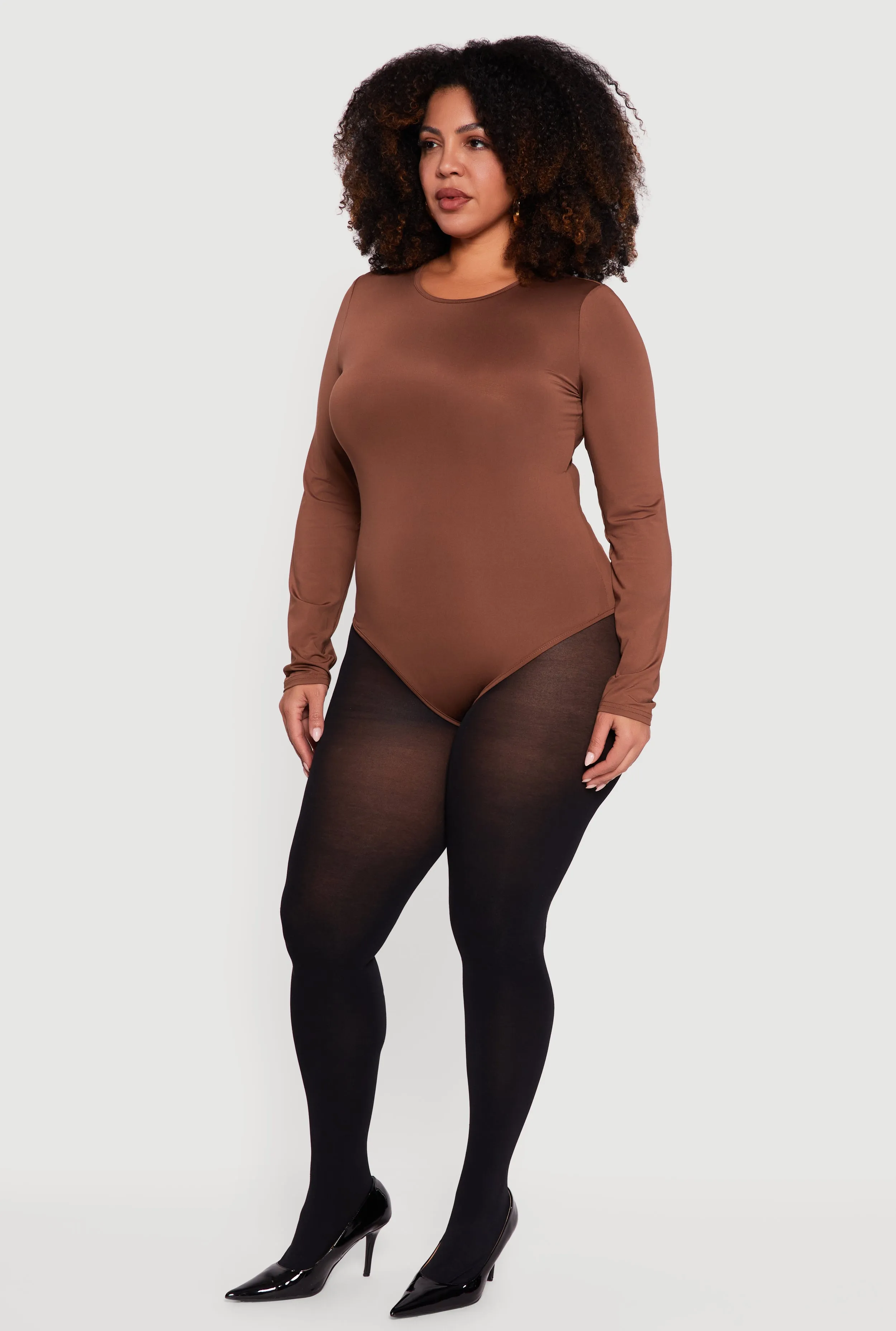 Plus Size Long Sleeve Solid Crew Neck Bodysuit sold by Rainbow product image thumbnail 3