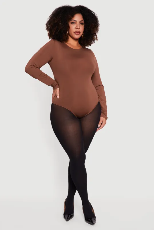 Plus Size Long Sleeve Solid Crew Neck Bodysuit sold by Rainbow