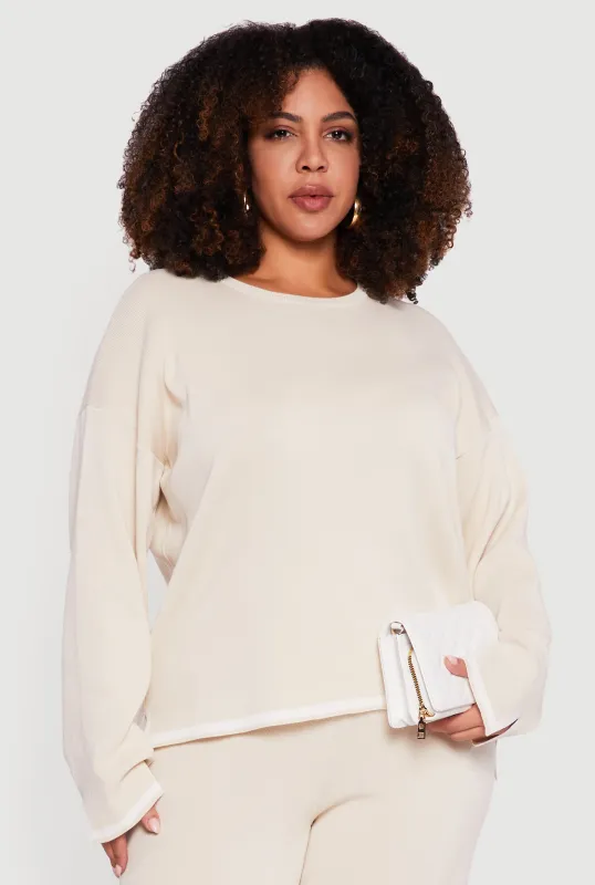 Plus Size Long Sleeve Contrast Trim Sweater made by Daisy