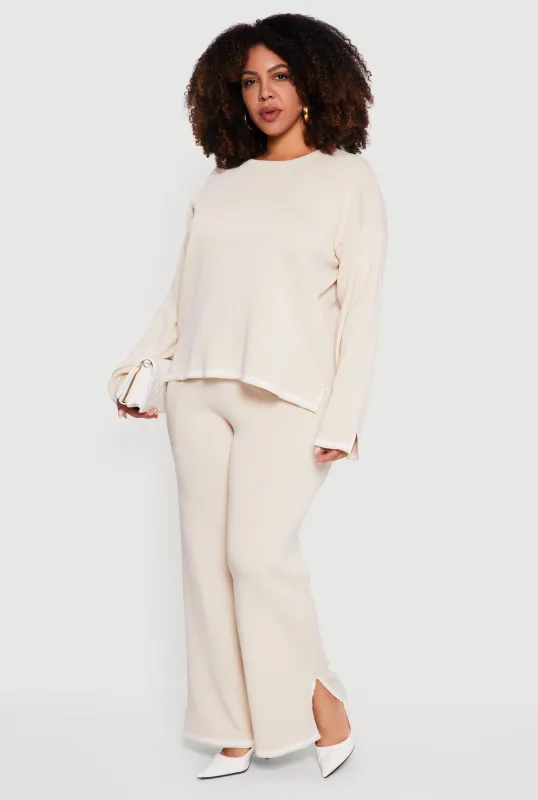 Plus Size High Waisted Wide Leg Pants with Contrast Trim sold by Rainbow