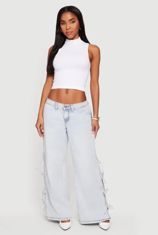 Open Side Tie Wide Leg Jeans sold by Rainbow