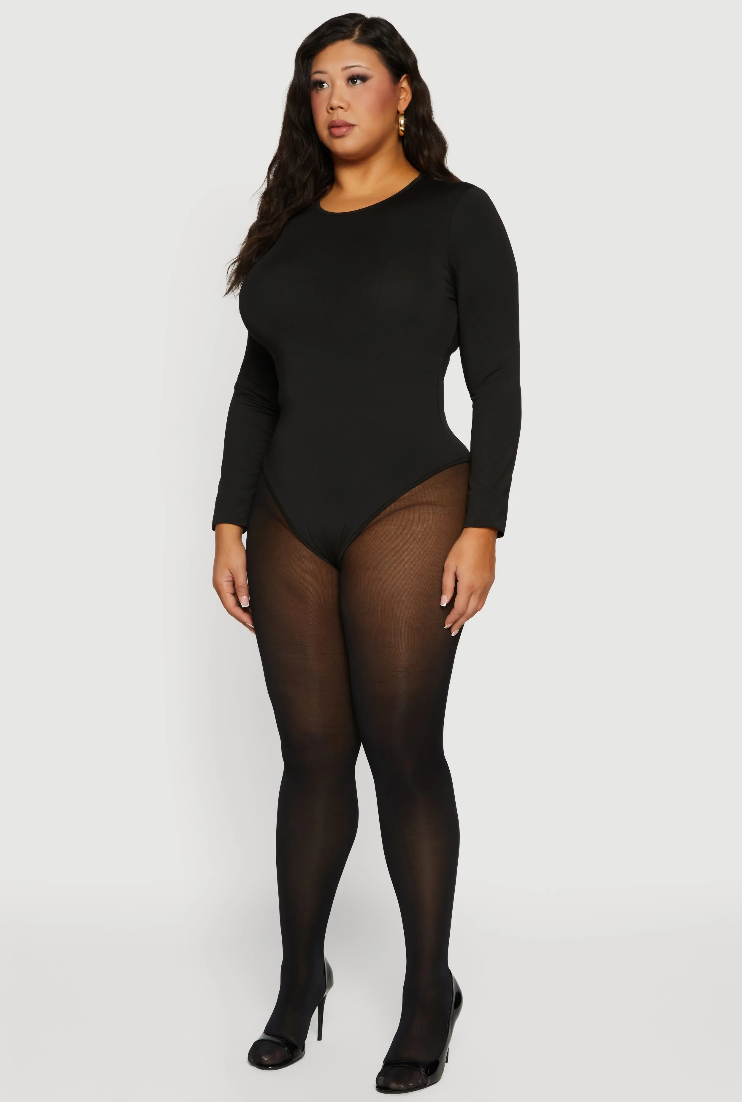 Plus Size Long Sleeve Solid Crew Neck Bodysuit sold by Rainbow product image thumbnail 3