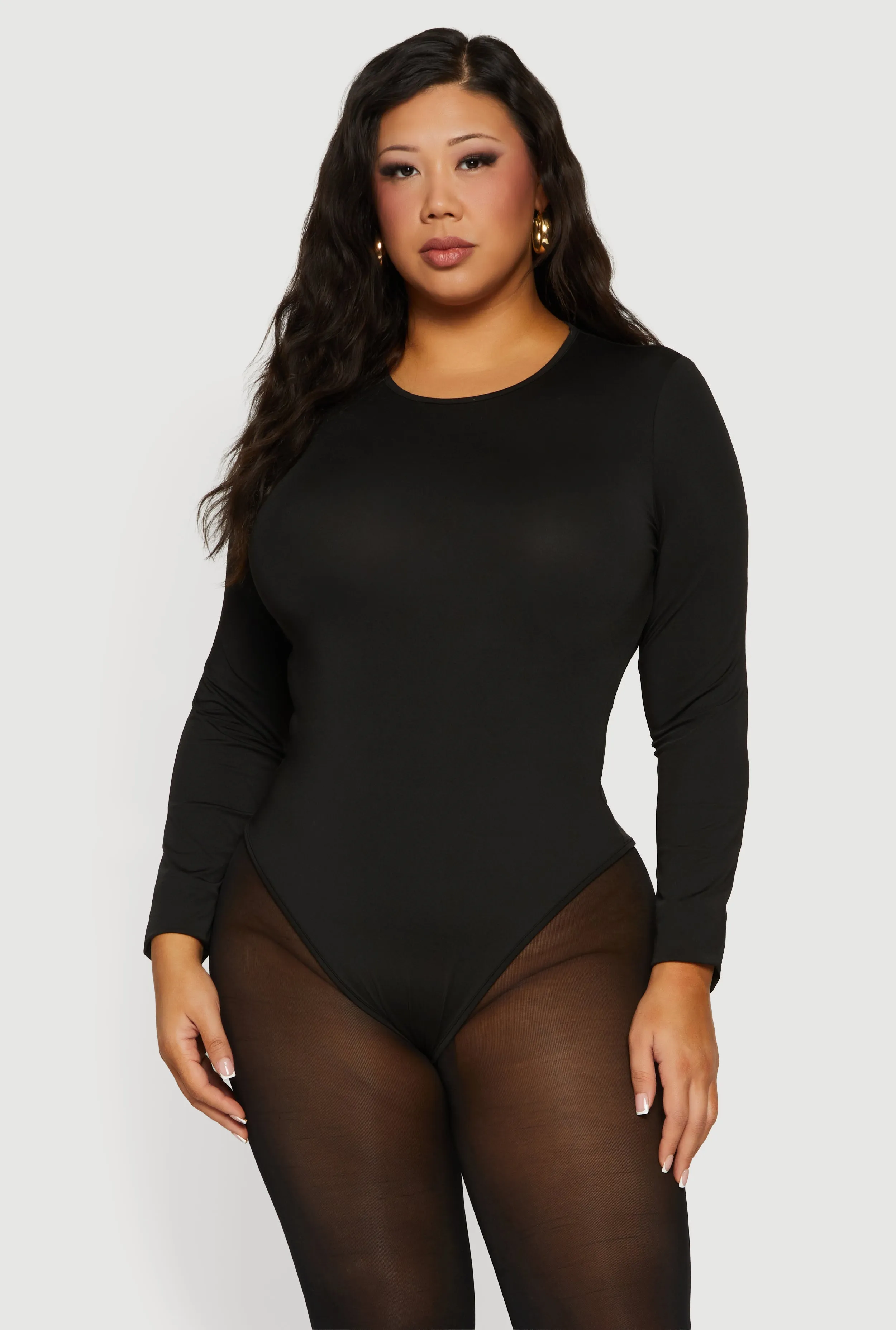 Plus Size Long Sleeve Solid Crew Neck Bodysuit sold by Rainbow product image thumbnail 2