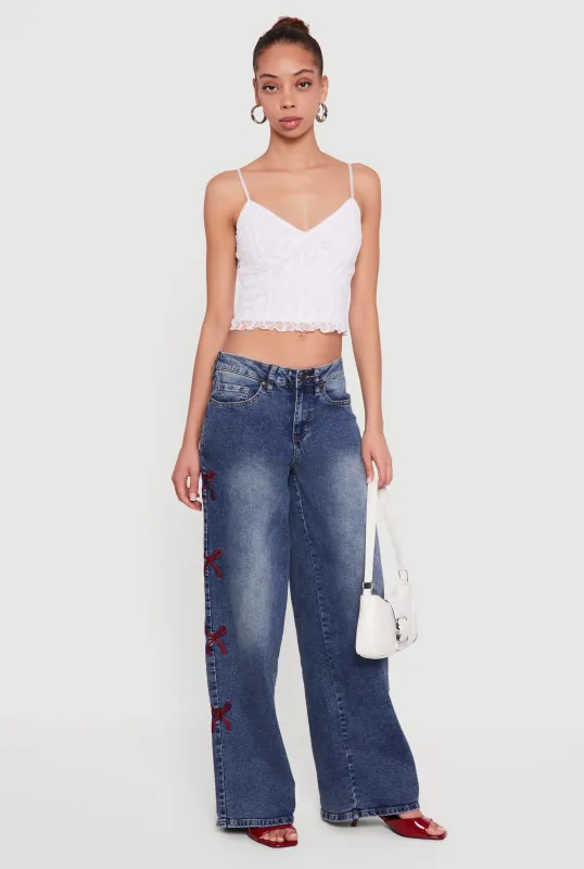 Mineral Wash Embroidered Bow Side Jeans sold by Rainbow