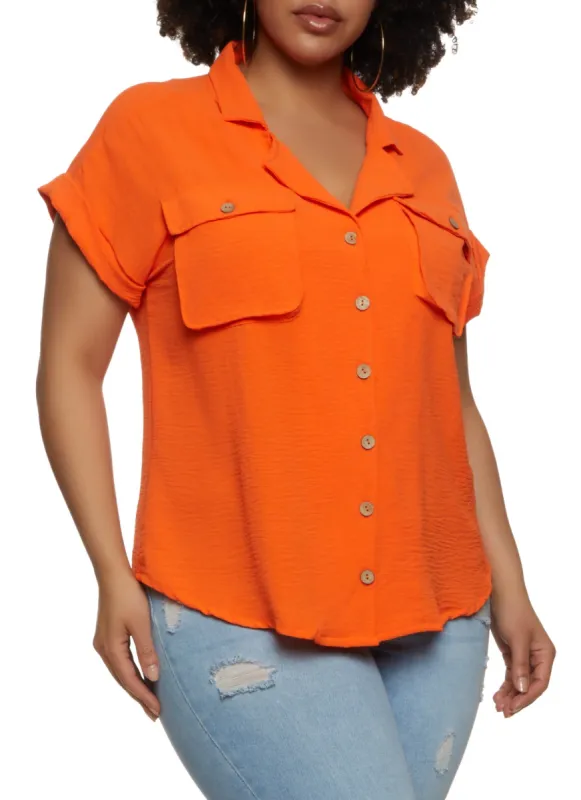 Plus Size Airy Button Down Shirt sold by Rainbow