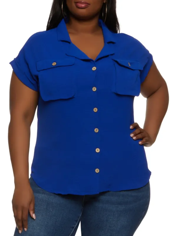Plus Size Airy Button Down Shirt sold by Rainbow