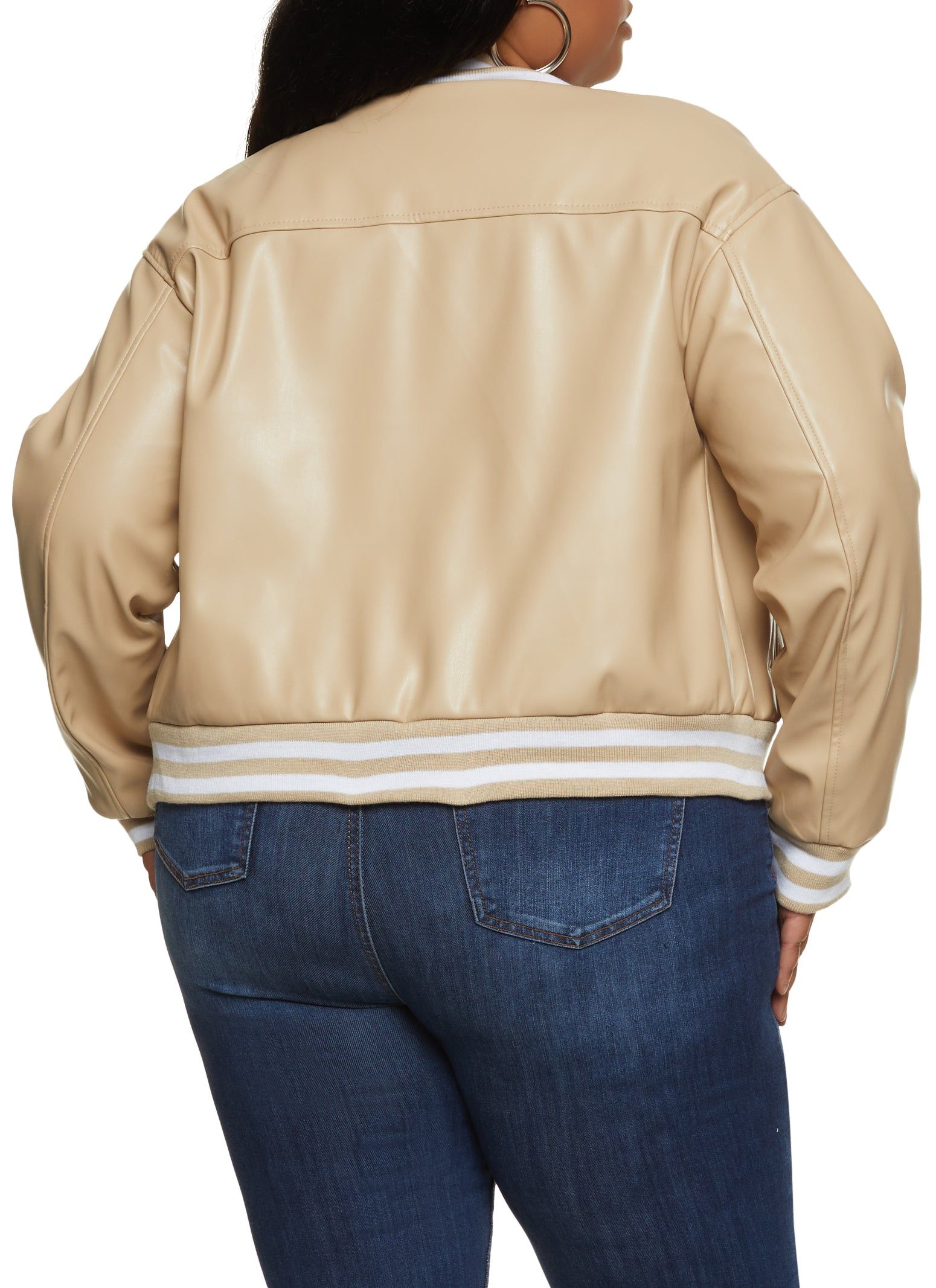 Plus Size Faux Leather Varsity Bomber Jacket sold by Rainbow product image thumbnail 3