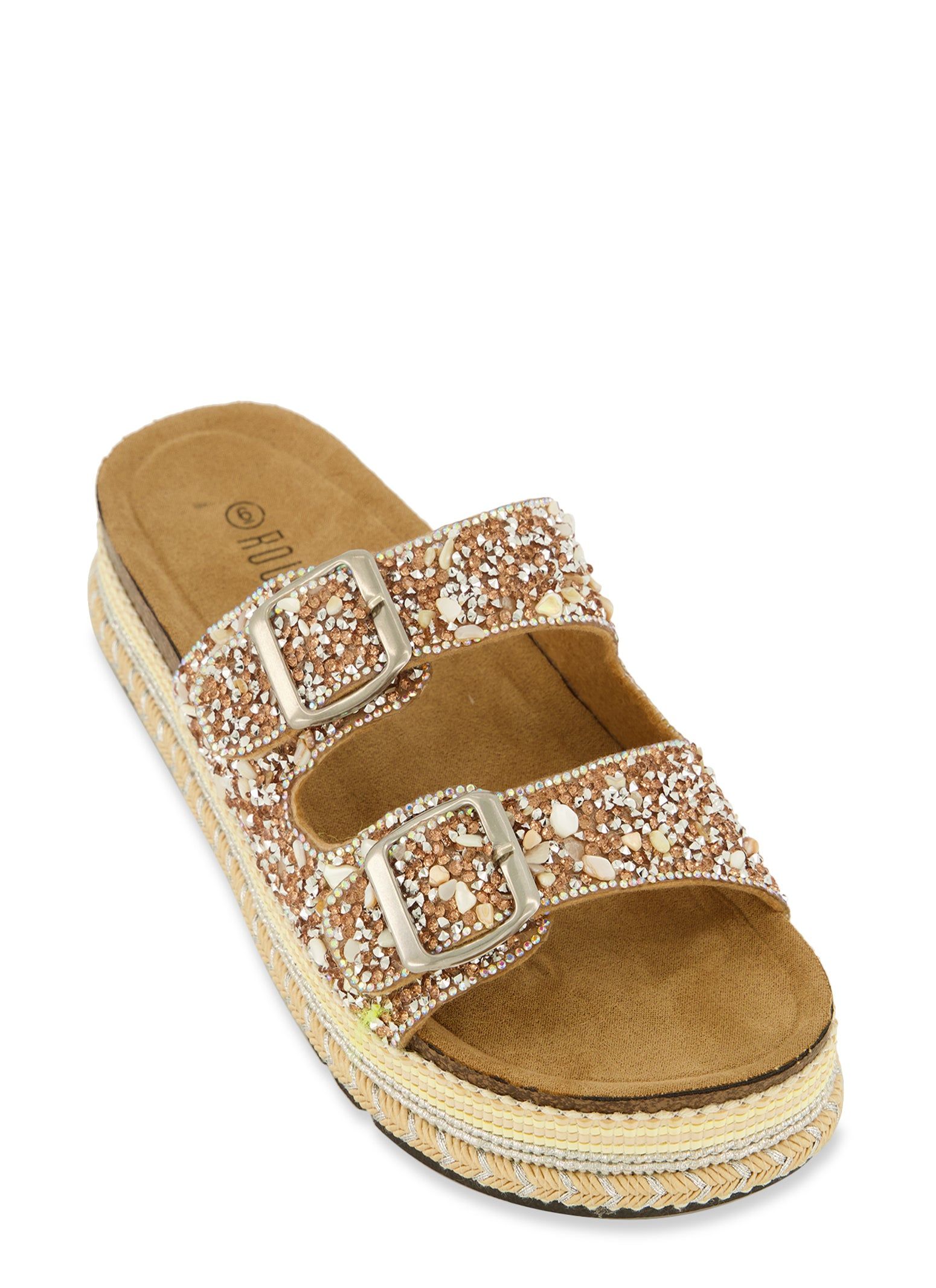 Studded Rhinestone Footbed Sandals sold by Rainbow