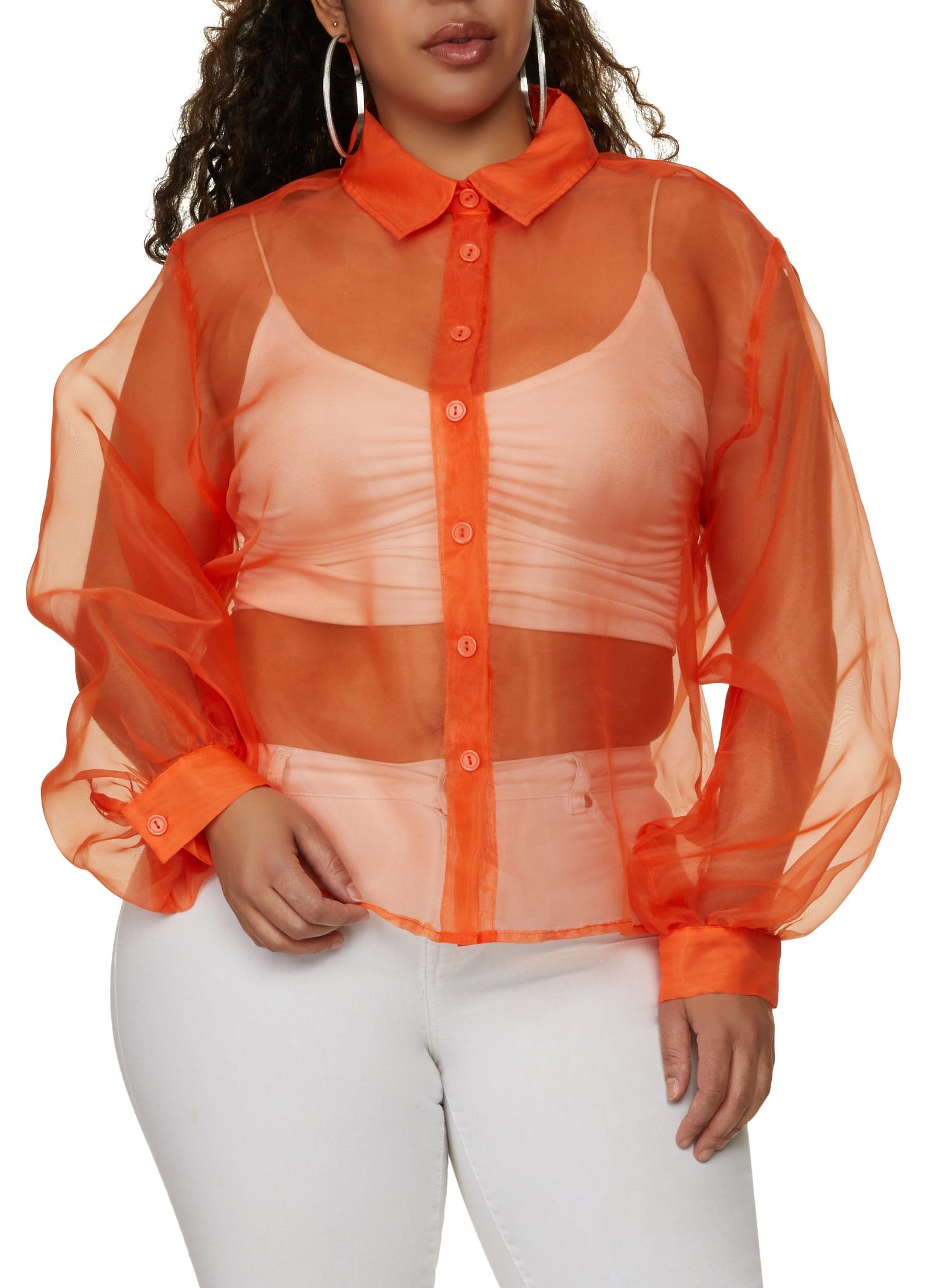 Plus Size Organza Button Front Shirt sold by Rainbow