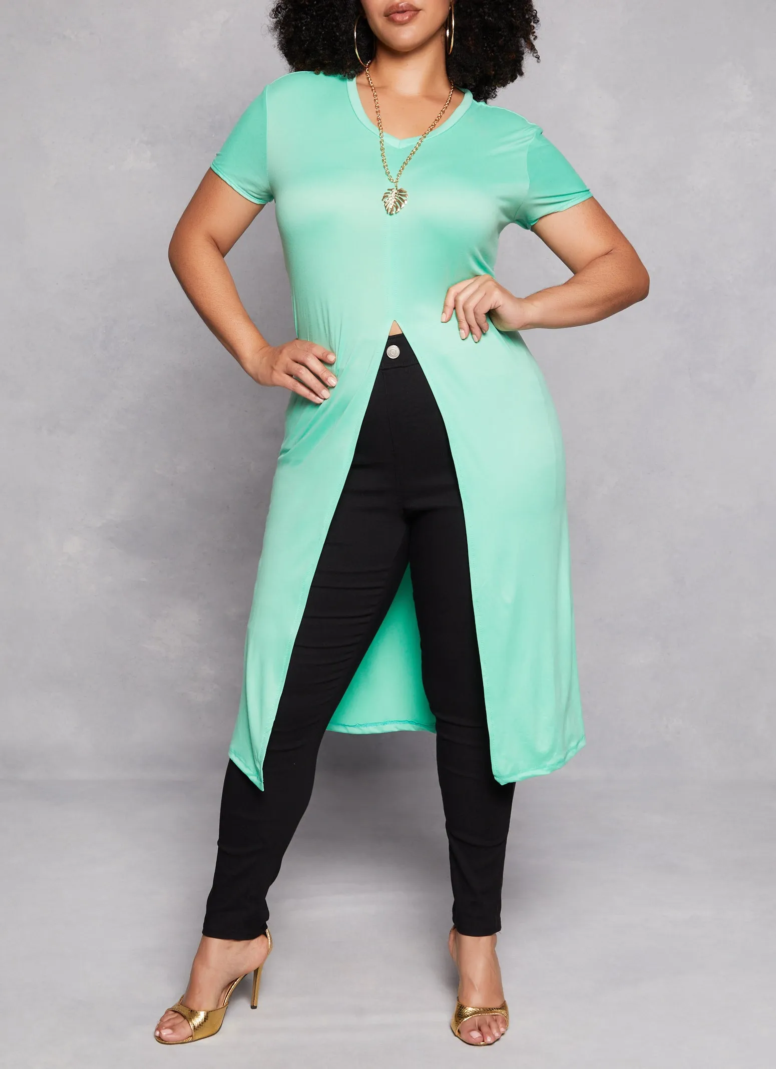 Plus Size Silt Front Maxi Top with Necklace sold by Rainbow