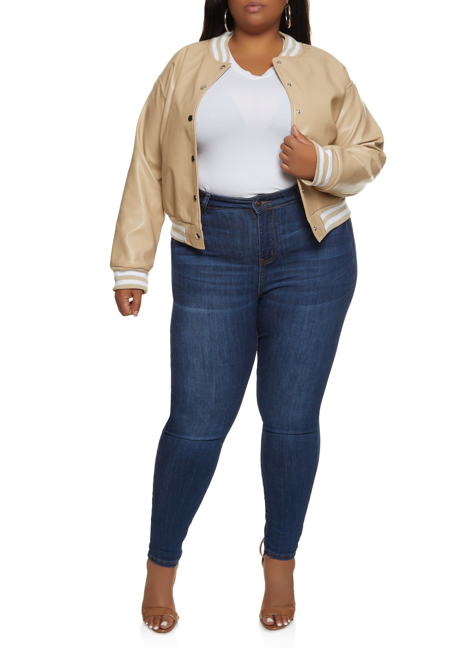 Plus Size Faux Leather Varsity Bomber Jacket sold by Rainbow product image thumbnail 2