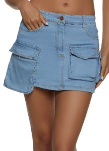 Denim Cargo Pocket Mini Skirt sold by Rainbow