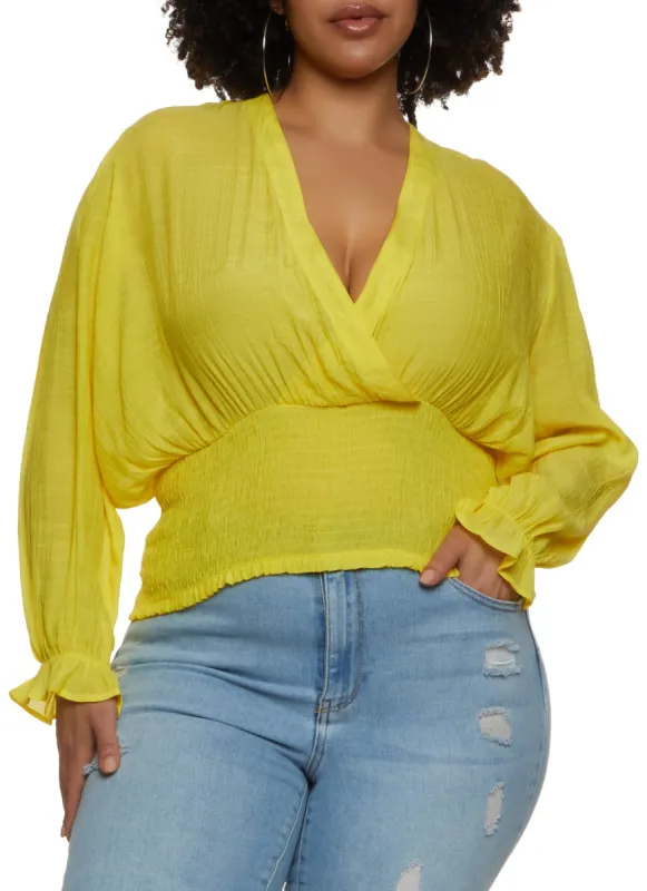 Plus Size Lace Up Back Faux Wrap Top sold by Rainbow