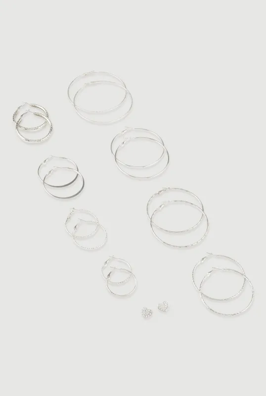Assorted Hoop and Heart Stud Earrings Set of 9 sold by Rainbow