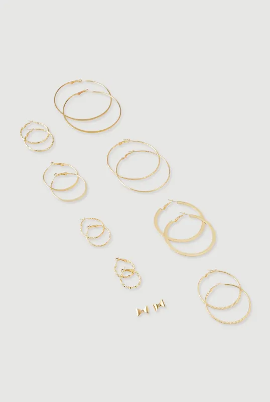 Assorted Hoop and Bow Tie Stud Earrings Set of 9 sold by Rainbow