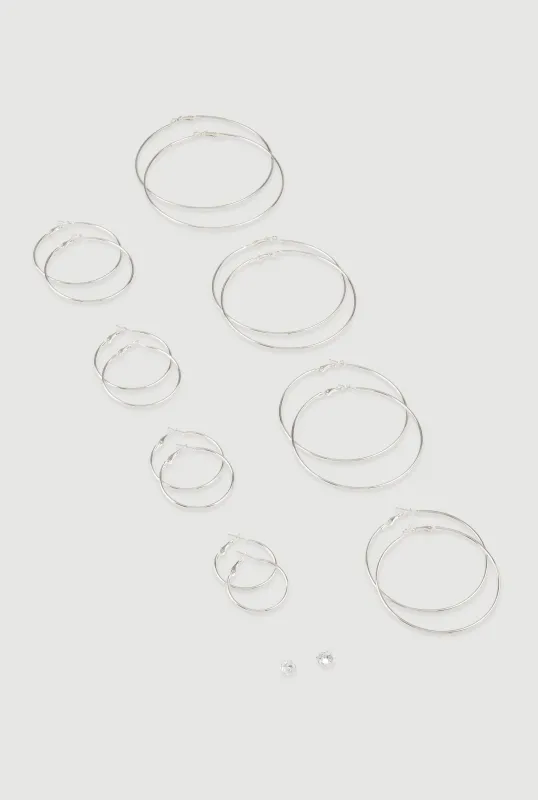 Metallic Hoop and Stud Earrings Set of 9 made by Rainbow