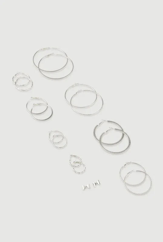 Assorted Hoop and Bow Tie Stud Earrings Set of 9 made by Rainbow