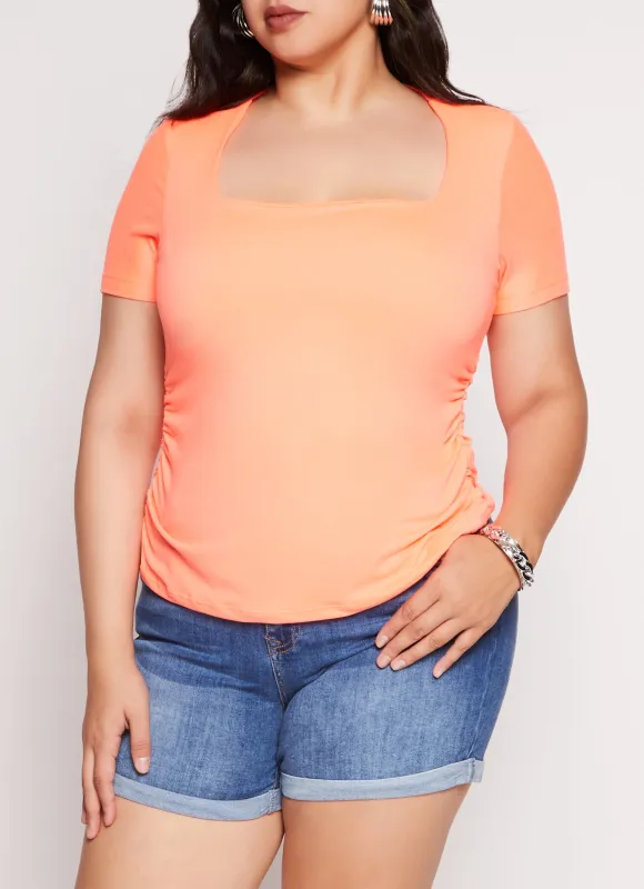 Plus Size Square Neck Ruched Side Tee sold by Rainbow