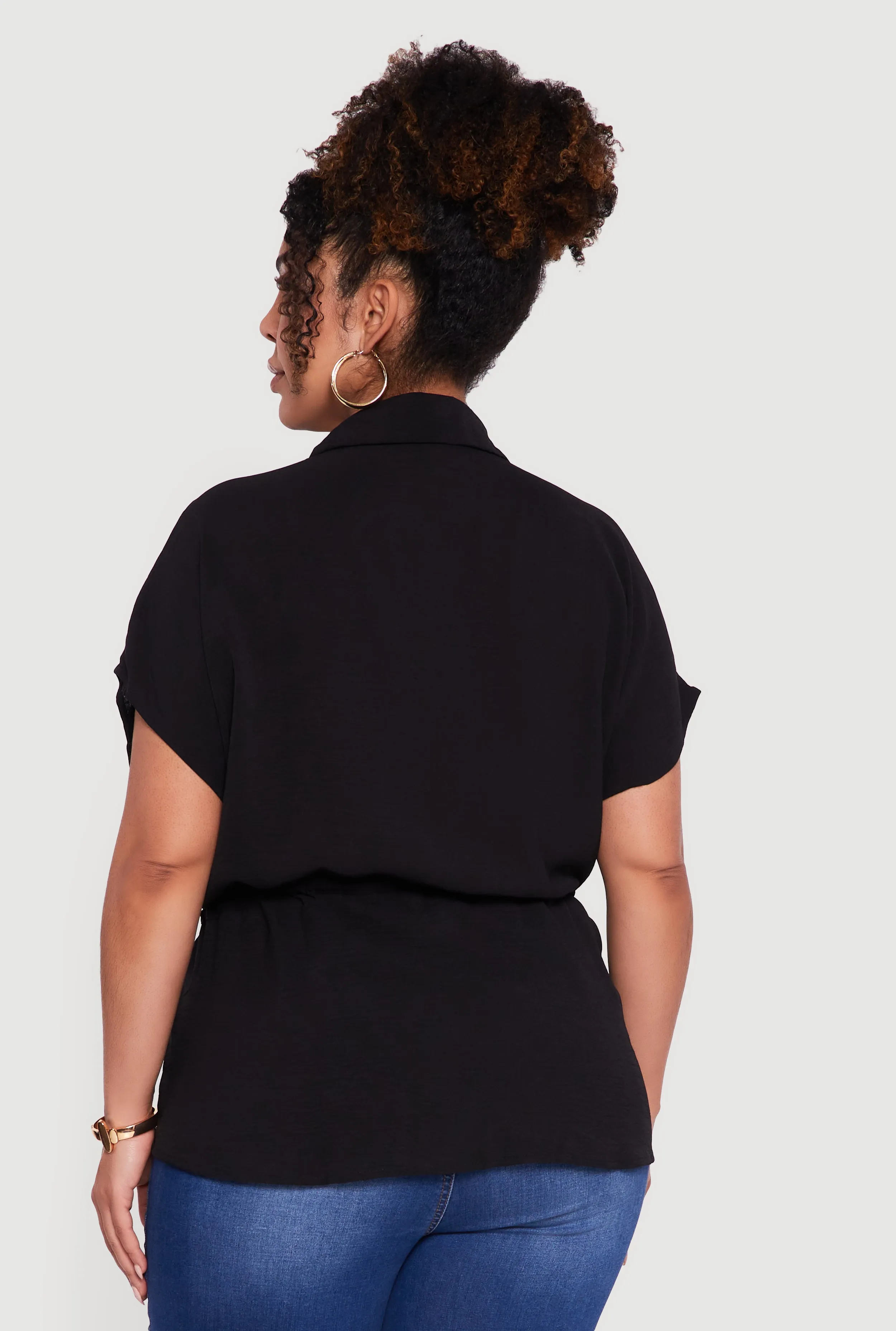 Plus Size Drawstring Waist Button Front Blouse sold by Rainbow product image thumbnail 5