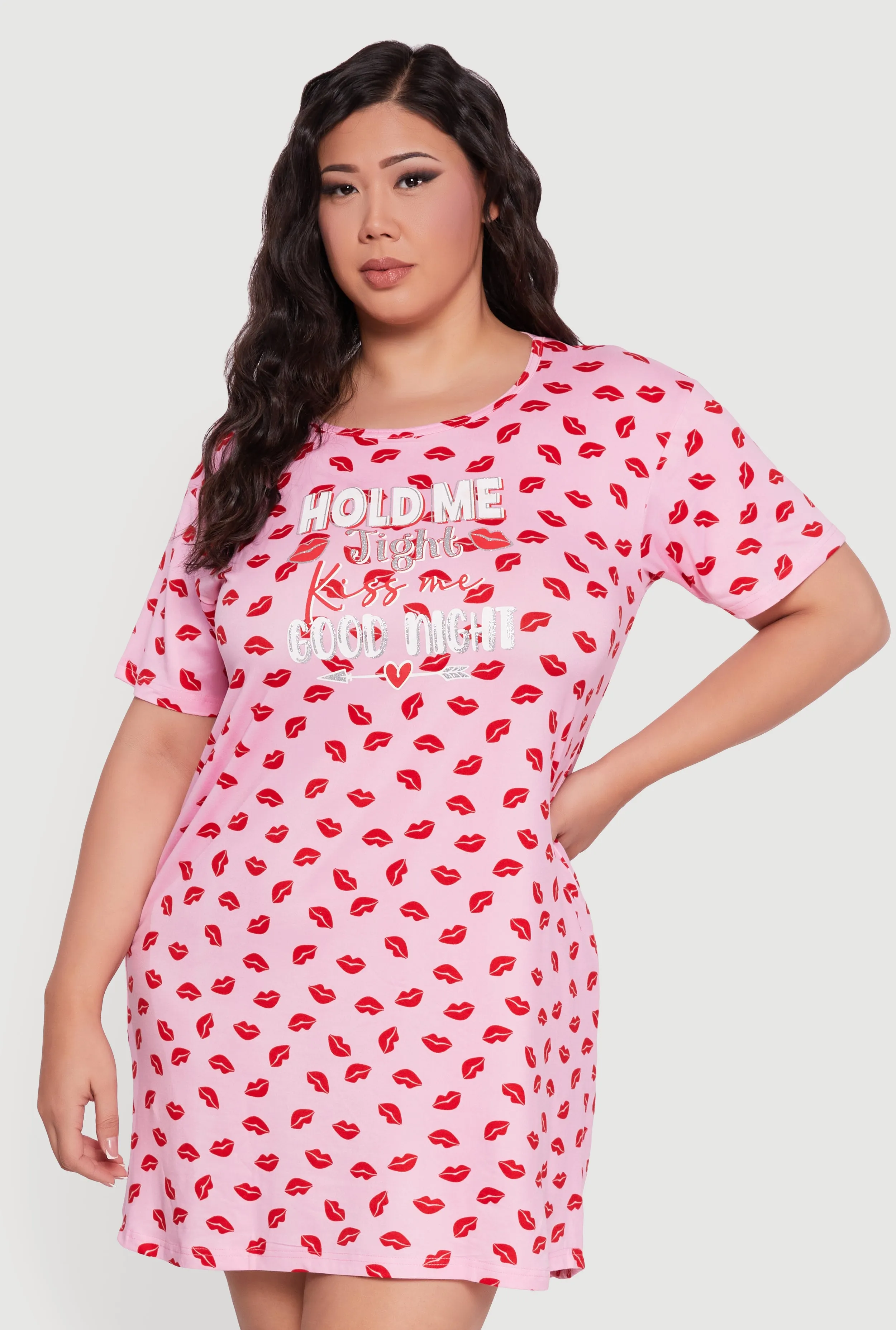 Plus Size Hold Me Tight Kiss Me Goodnight Graphic Sleepshirt sold by Rainbow