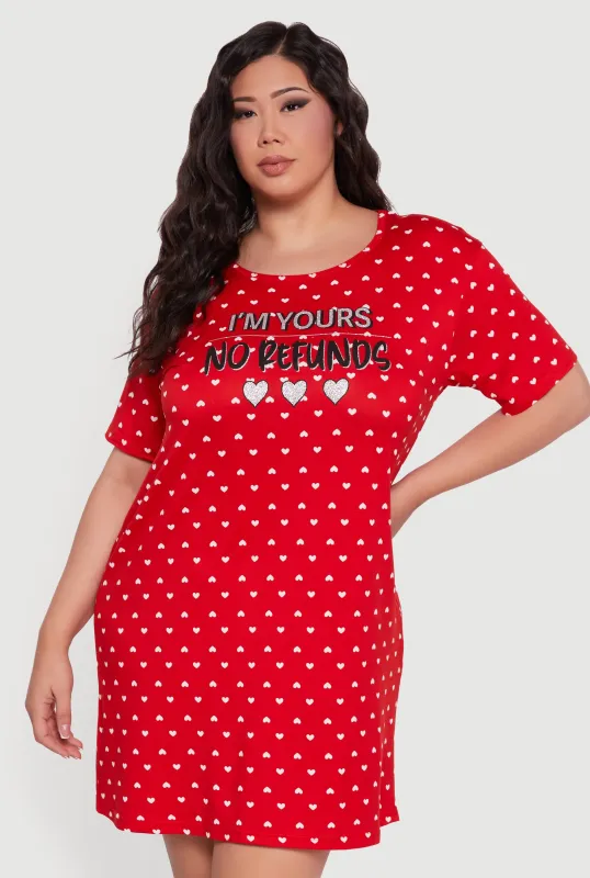 Plus Size Im Yours No Refunds Graphic Sleepshirt sold by Rainbow