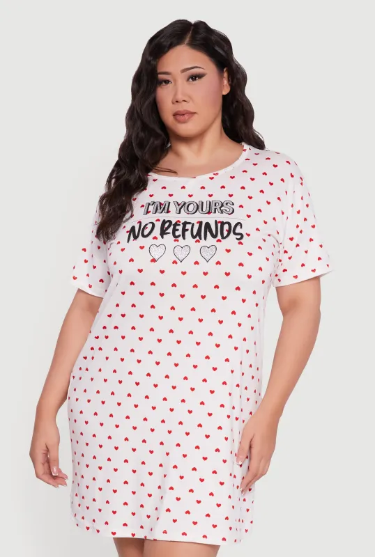 Plus Size Im Yours No Refunds Graphic Sleepshirt sold by Rainbow