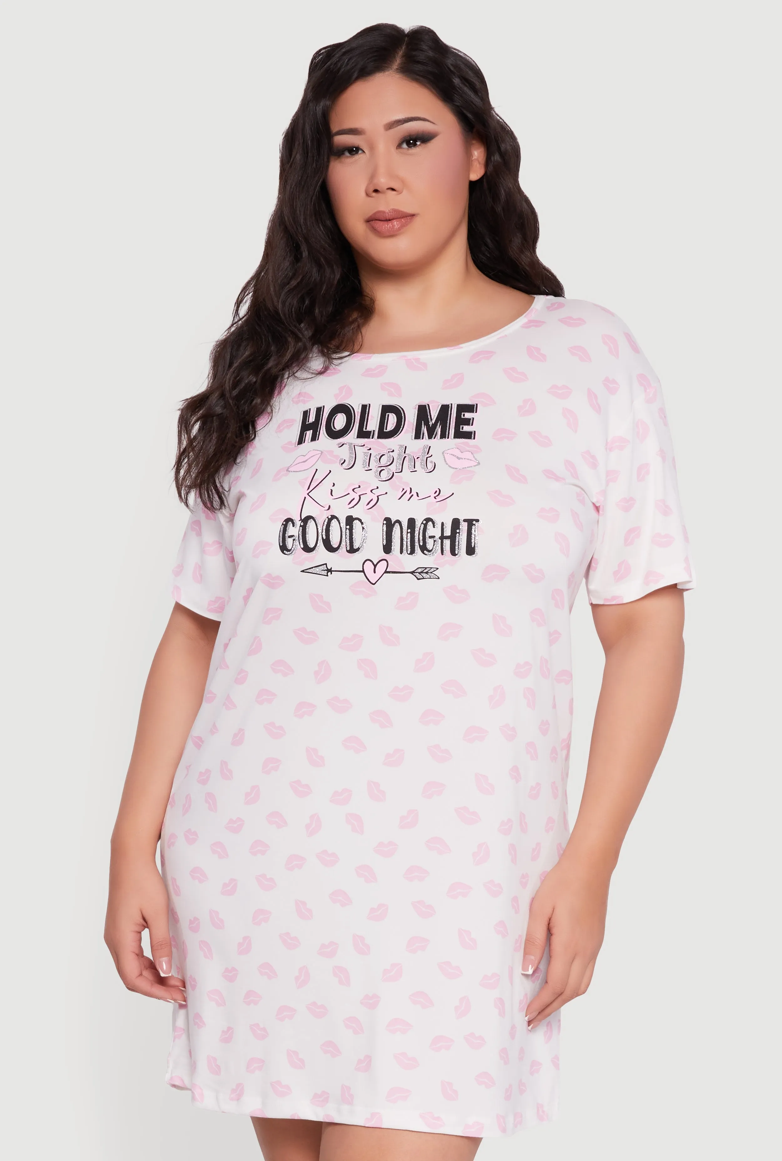 Plus Size Hold Me Tight Kiss Me Goodnight Graphic Sleepshirt sold by Rainbow