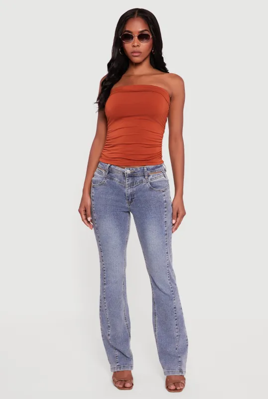 Solid Cropped Ruched Side Tube Top sold by Rainbow