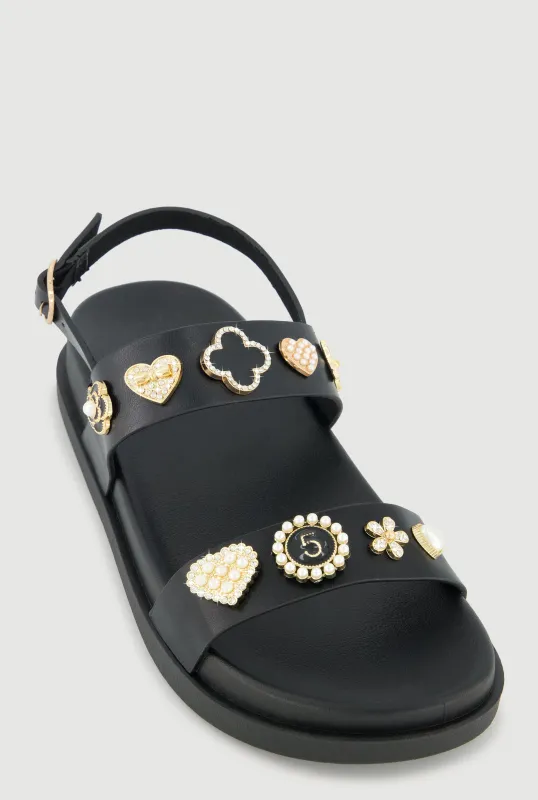 Metallic Faux Pearl Charmed Double Strap Footbed Sandals sold by Rainbow