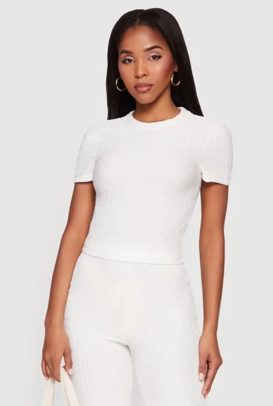 Textured Knit Short Sleeve Crew Neck Top sold by Rainbow