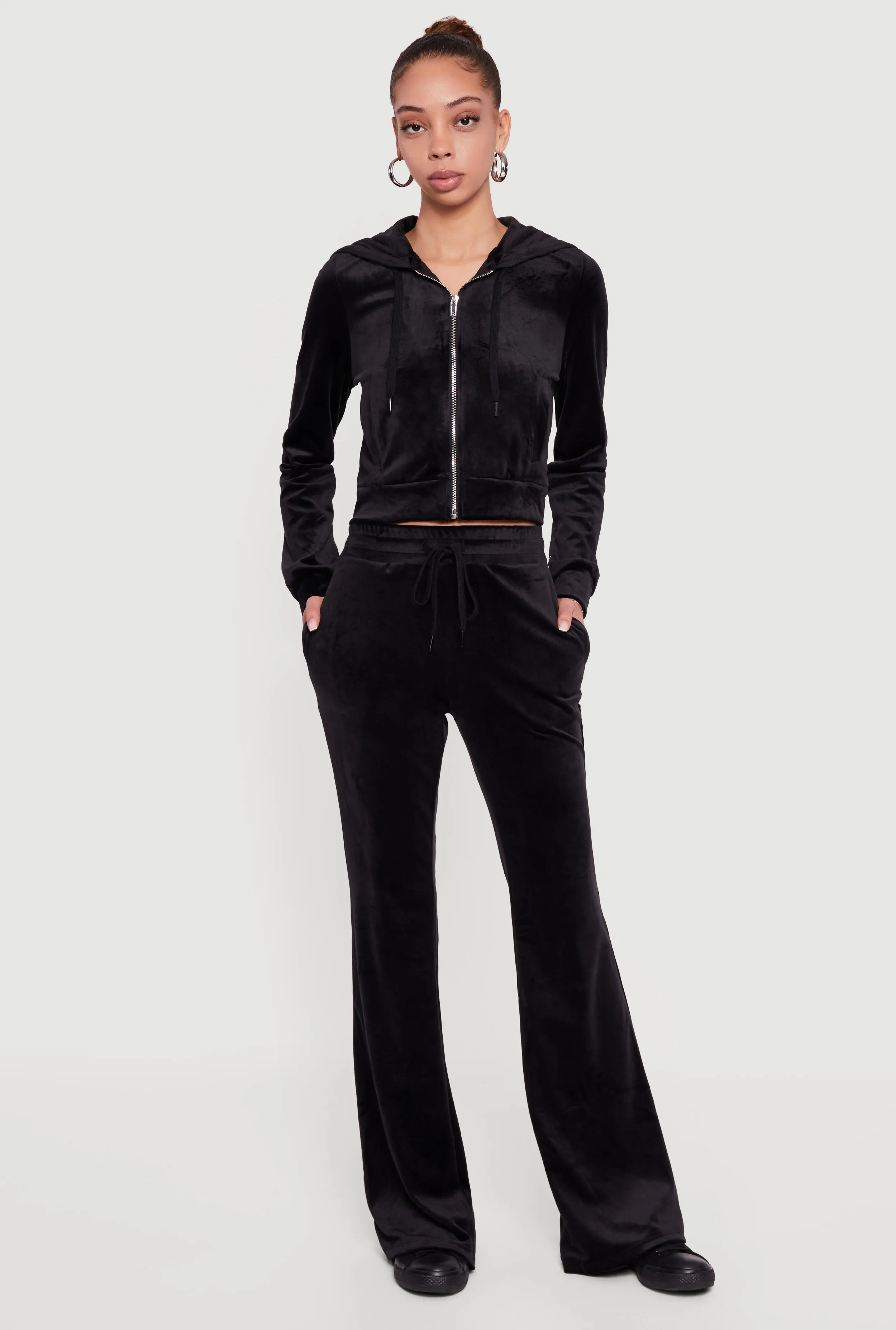 Drawstring High Waisted Velour Flare Leg Sweatpants sold by Rainbow