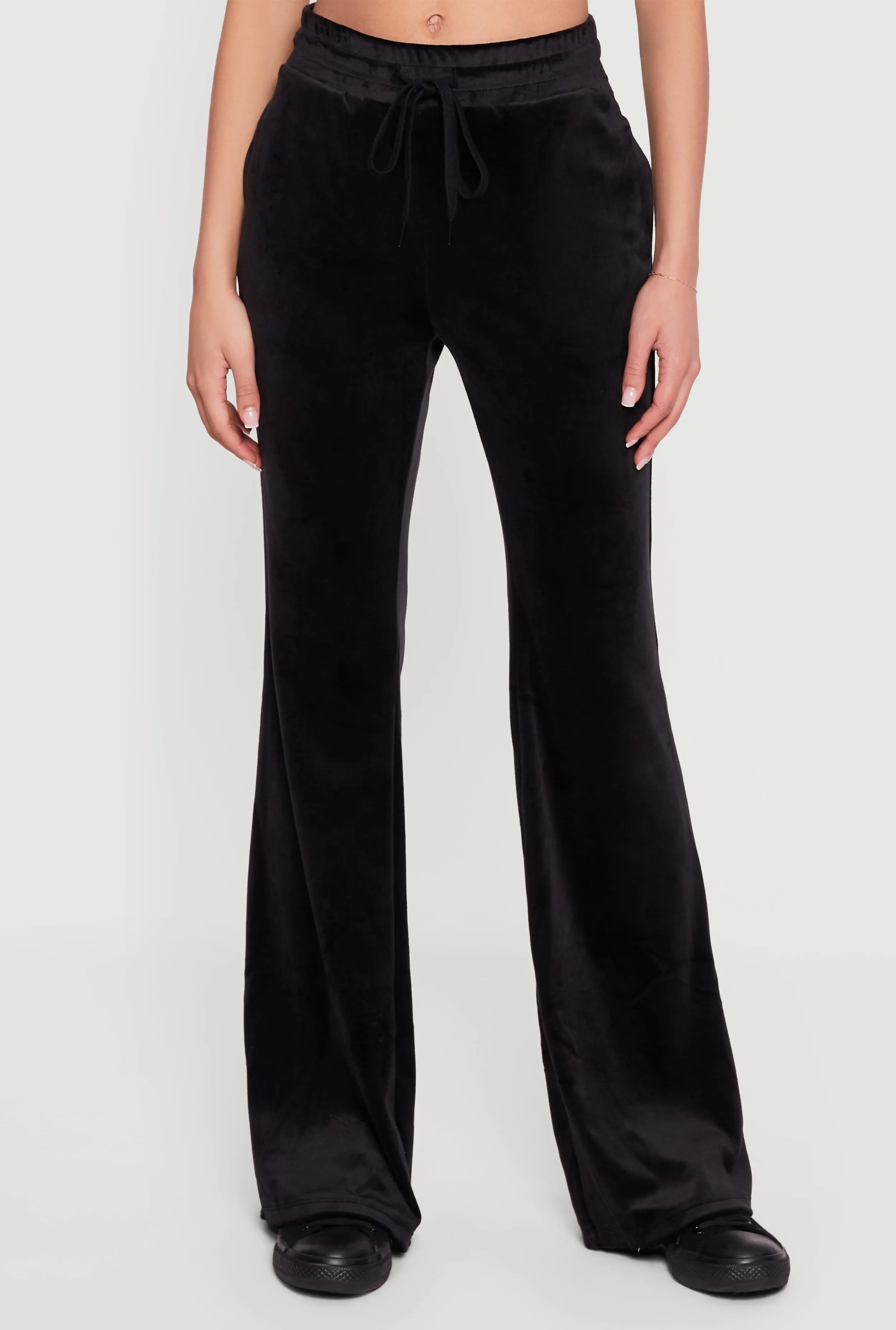 Drawstring High Waisted Velour Flare Leg Sweatpants sold by Rainbow product image thumbnail 2