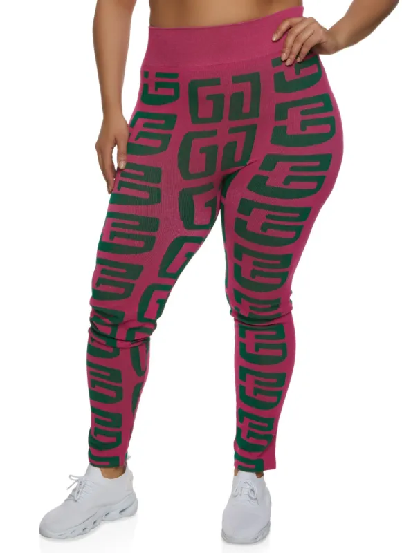 Plus Size Seamless Geometric Print High Waist Leggings sold by Rainbow