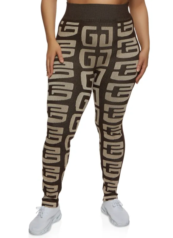 Plus Size Seamless Geometric Print High Waist Leggings sold by Rainbow