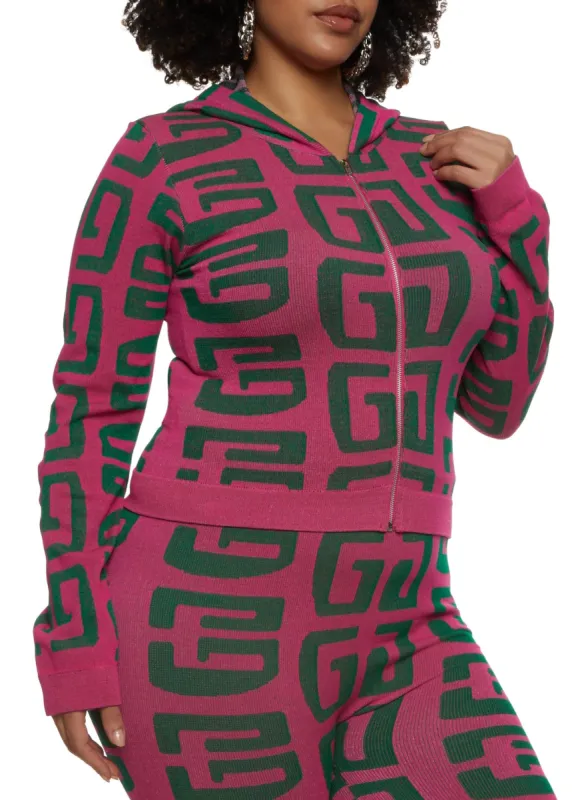 Plus Size Seamless Geometric Print Track Jacket sold by Rainbow