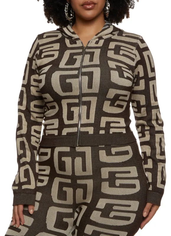 Plus Size Seamless Geometric Print Track Jacket sold by Rainbow