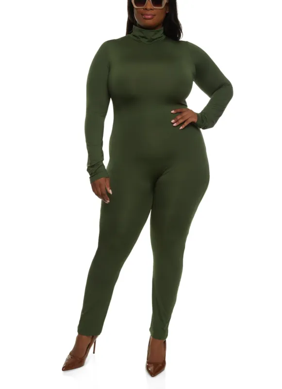 Plus Size Mock Neck Long Sleeve Catsuit sold by Rainbow