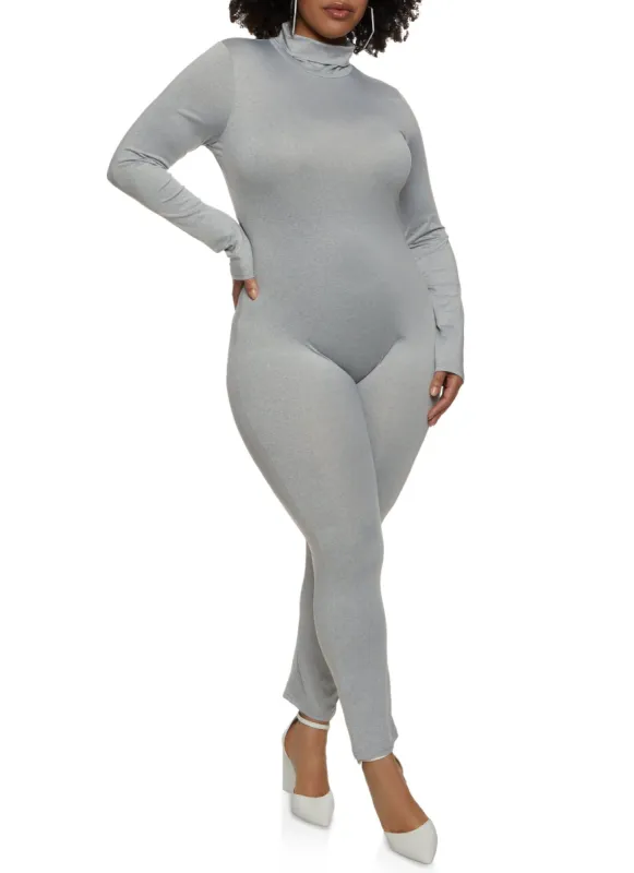 Plus Size Mock Neck Long Sleeve Catsuit sold by Rainbow