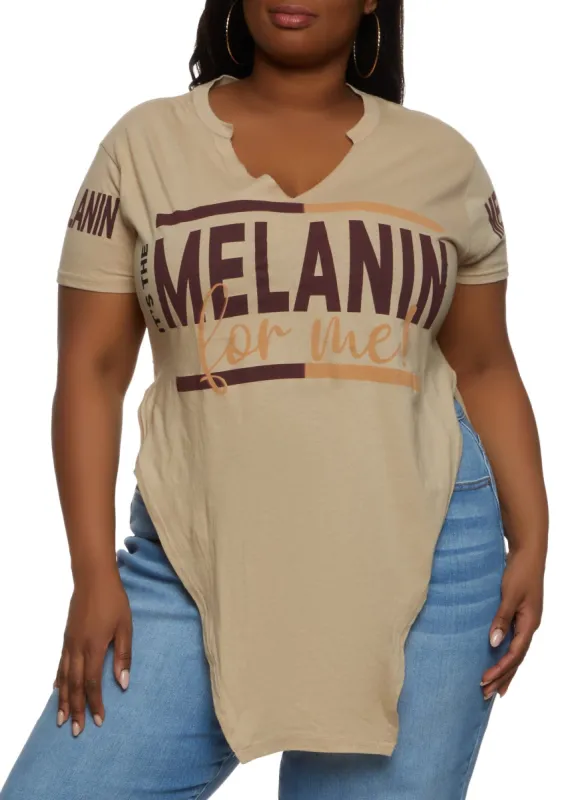 Plus Size Its The Melanin For Me Hanky Hem Graphic Tee sold by Rainbow