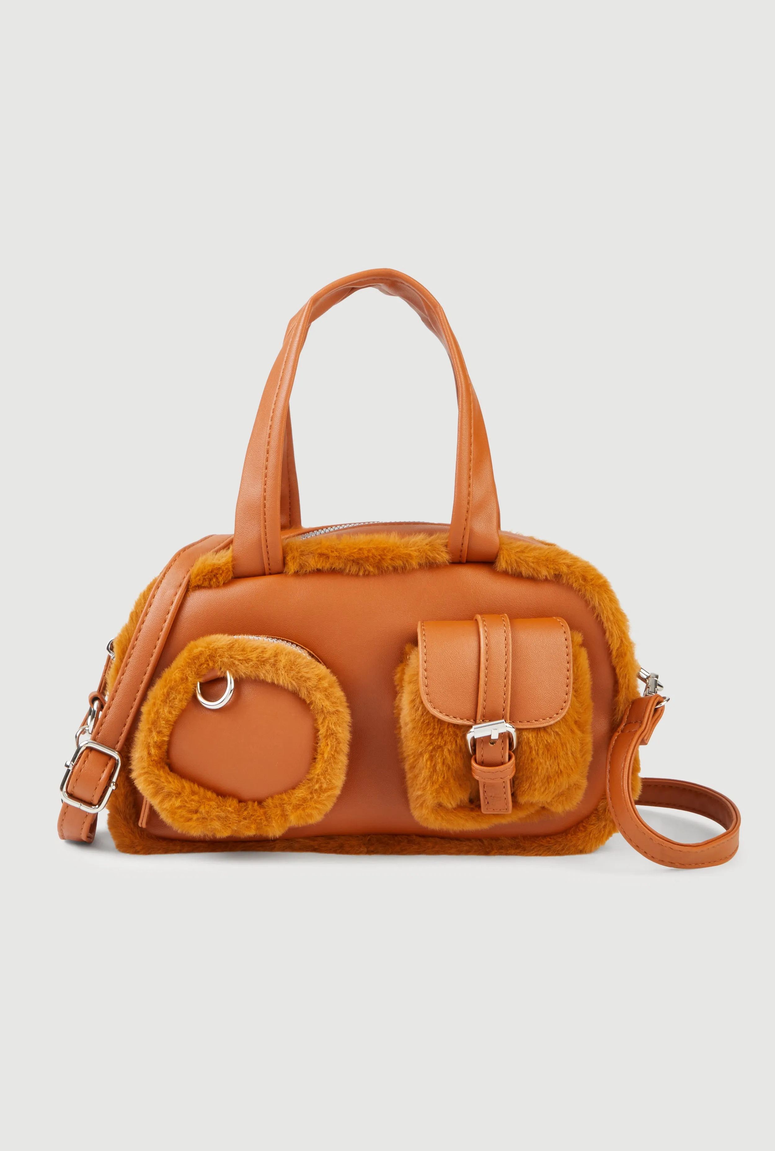 Faux Fur Trim Cargo Pocket Convertible Crossbody Bag sold by Rainbow