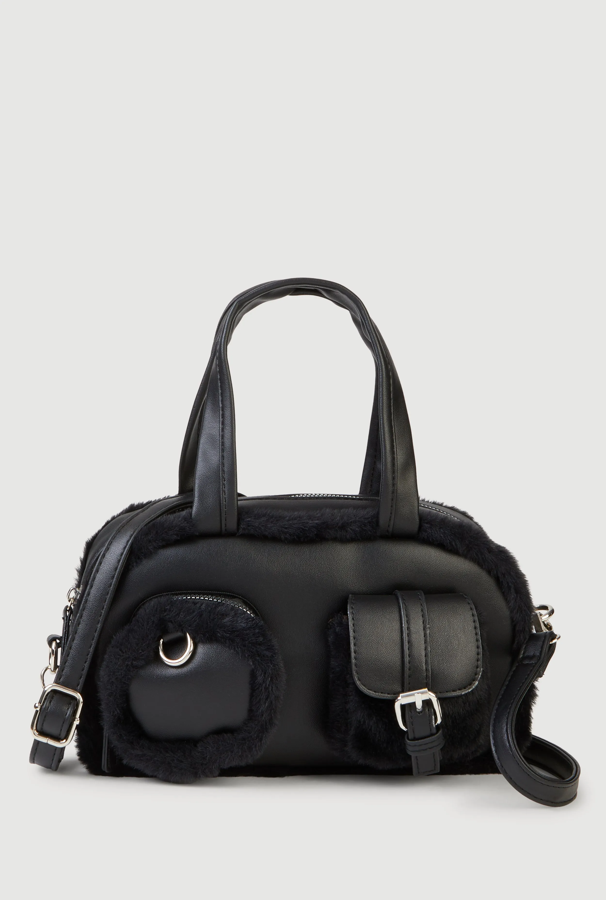 Faux Fur Trim Cargo Pocket Convertible Crossbody Bag sold by Rainbow