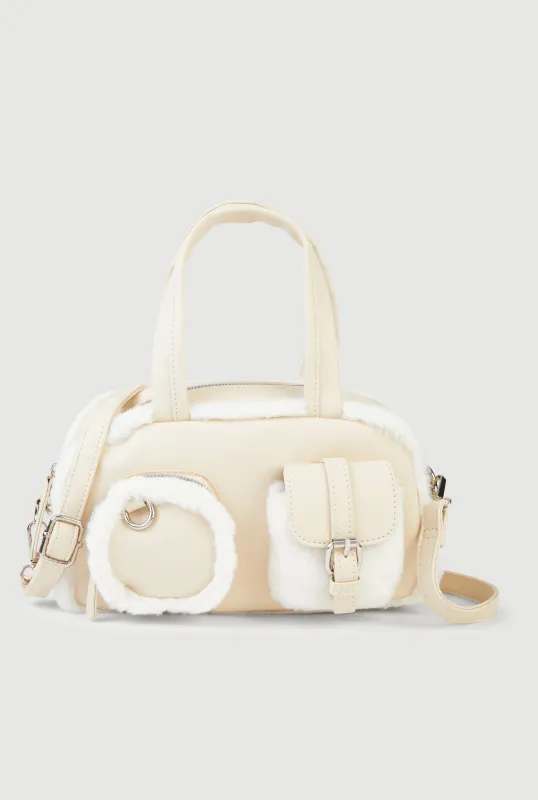 Faux Fur Trim Cargo Pocket Convertible Crossbody Bag sold by Rainbow